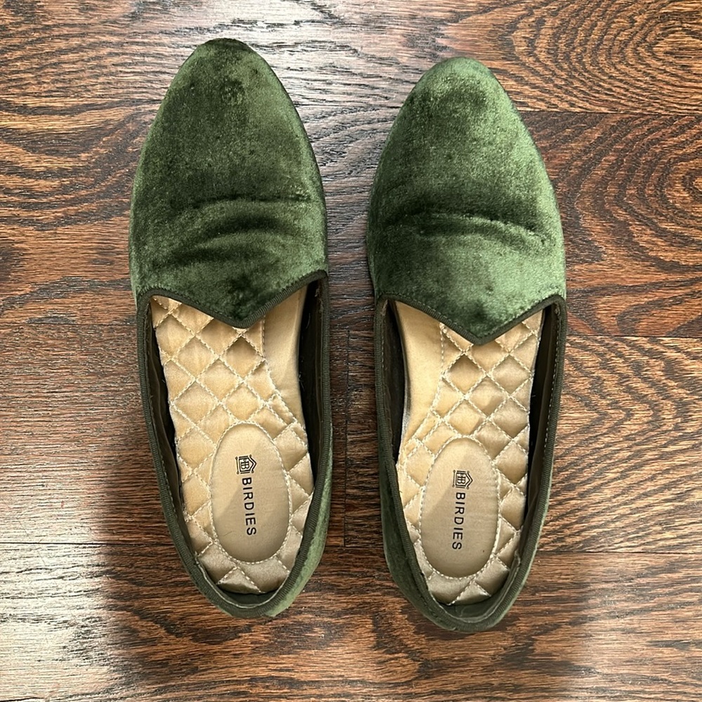 Birdies Velvet Heron in Olive Size 6